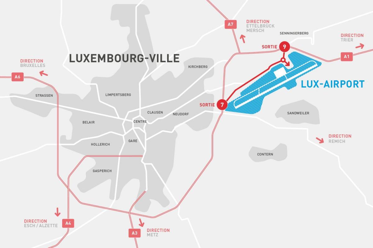 mappa di Lussemburgo aeroporto