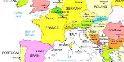 Mappa dell'europa che mostra Lussemburgo